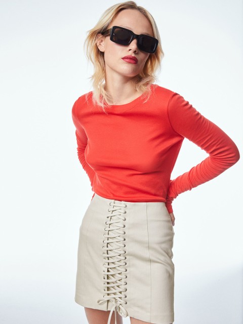 

H&M Women Beige Lacing-Detail Skirt