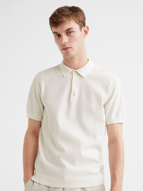 

H&M Men White Pima Cotton Polo T-shirt