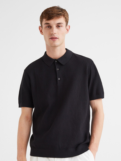 

H&M Men Black Pima Cotton Polo T-shirt