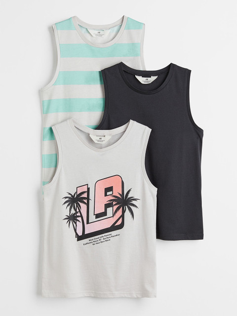 

H&M Boys 3-Pack Jersey Sleeveless Pure Cotton Tops, Black
