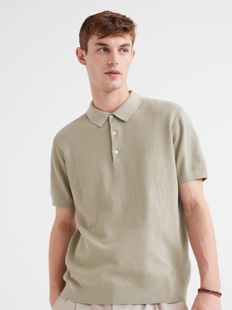 

H&M Men Green Pima Cotton Polo T-shirt