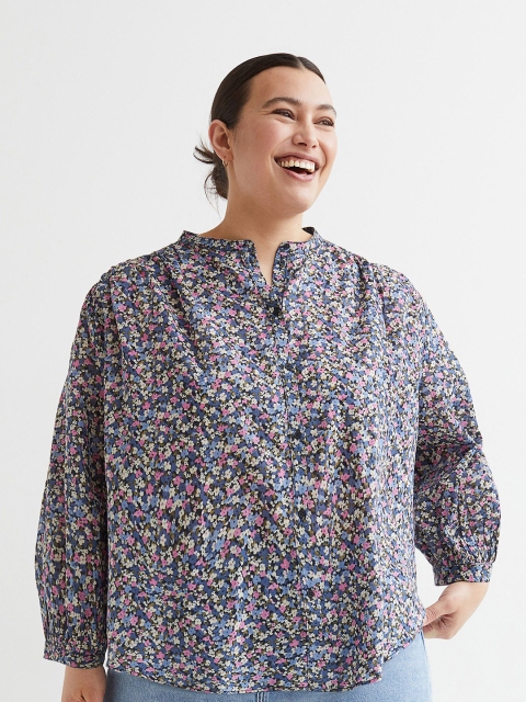 

H&M Women Plus Size Multicolored Printed Cotton Blouse, Multi