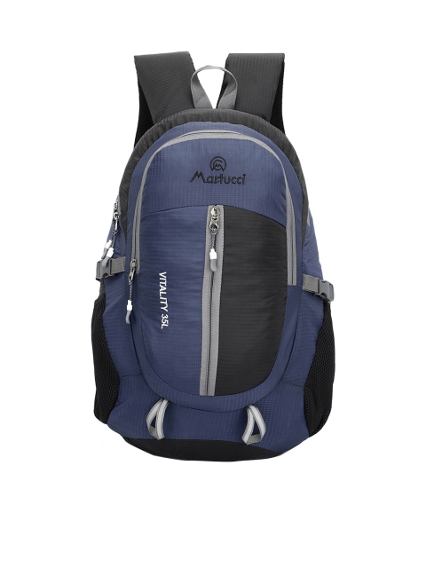 

Martucci Unisex Navy Blue & Black Brand Logo Backpack with Reflective Strip