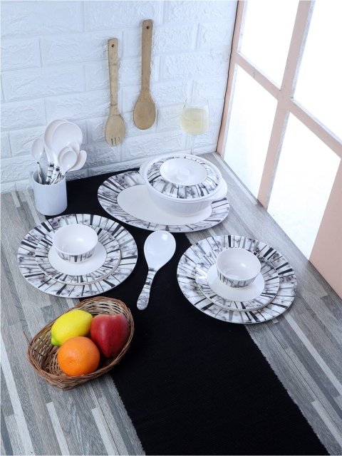 

CDI White & Black 40 Pieces Ethnic Motifs Printed Melamine Glossy Dinner Set