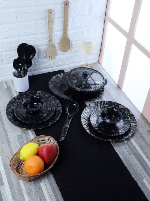 

CDI 40 Black & Gold-Toned Pieces Printed Melamine Glossy Dinner Set