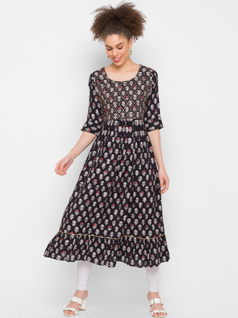 

ZOLA Women Black & White Floral Printed Kurta