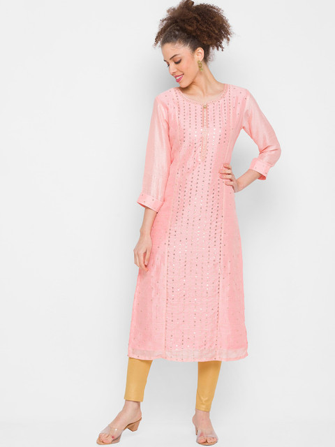 

ZOLA Peach-Coloured Embroidered Kurta