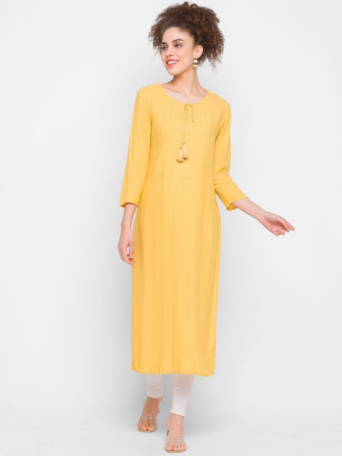 

ZOLA Women Mustard Yellow Keyhole Neck Kurta