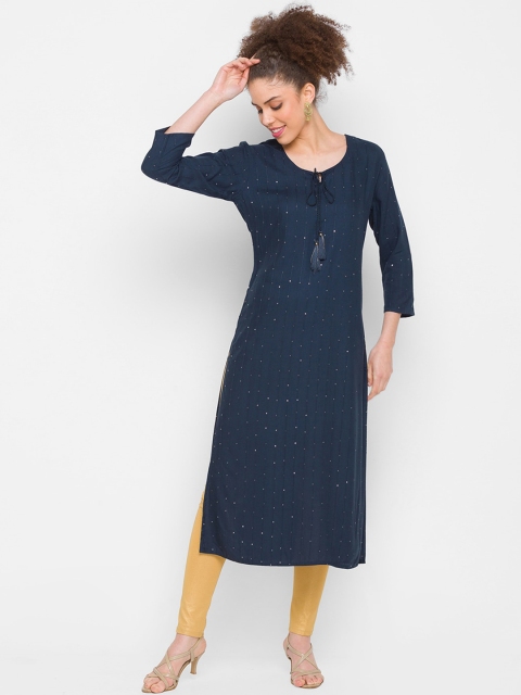 

ZOLA Women Navy Blue Geometric Flared Sleeves Thread Work Kurta
