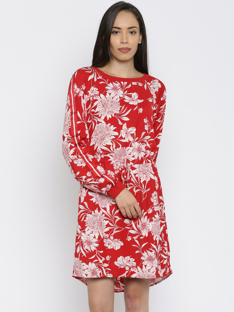 

ONLY Women Red & White Floral Print Sheath Dress
