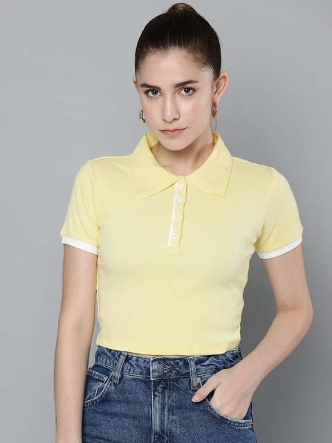 

VividArtsy Women Yellow Polo Collar T-shirt