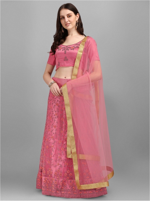 

V SALES Pink & Gold-Toned Embroidered Semi-Stitched Lehenga & Unstitched Blouse With Dupatta