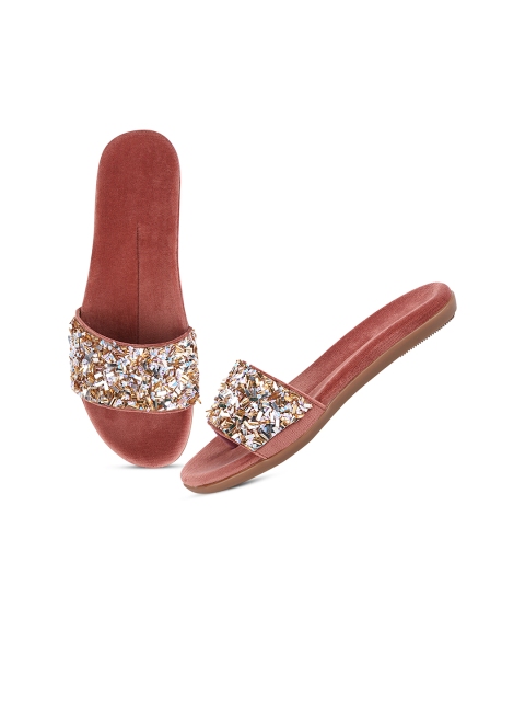 

THE WHITE POLE Women Rose Embellished Open Toe Flats