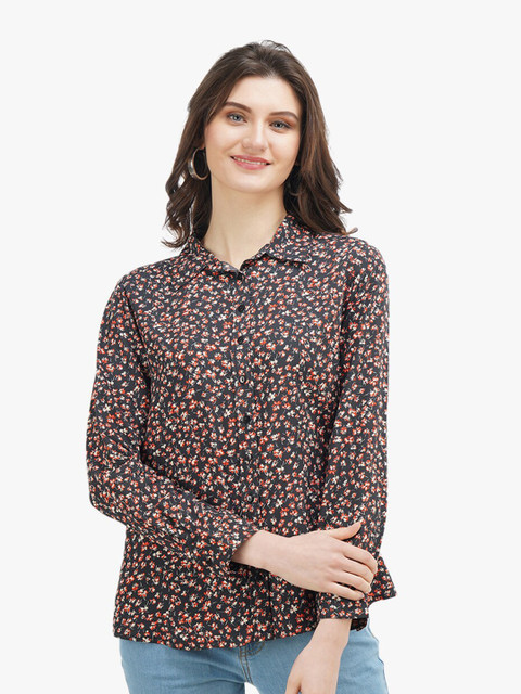 

United Colors of Benetton Women Black Floral Printed Casual Shirt