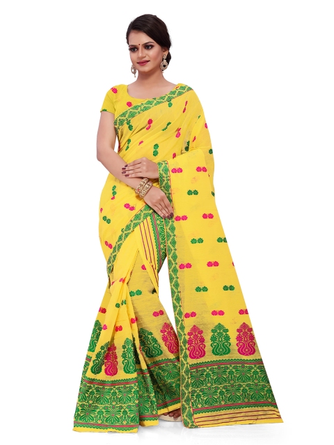 

Skirans Yellow & Green Weaving AC Cotton Assamese Mekhla Chador Saree