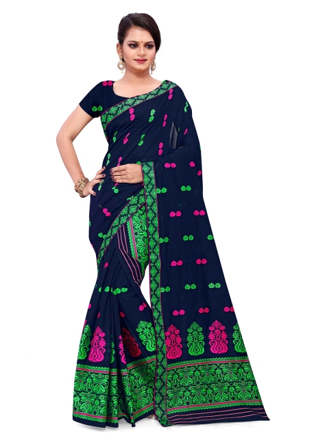 

Skirans Navy Blue & Green Weaving AC Cotton Assamese Mekhla Chador Saree