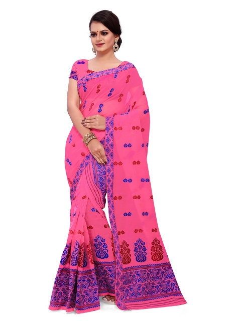 

Skirans Pink Assamese Weaving AC Cotton Mekhela Chador Saree