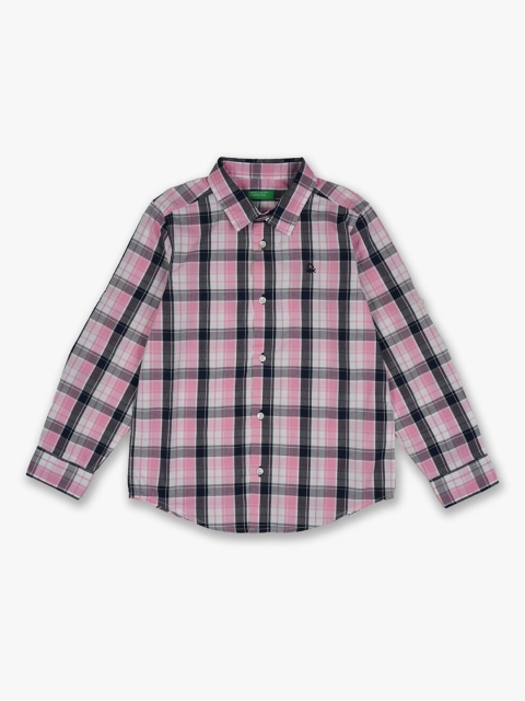 

United Colors of Benetton Boys Pink Tartan Checks Checked Casual Shirt
