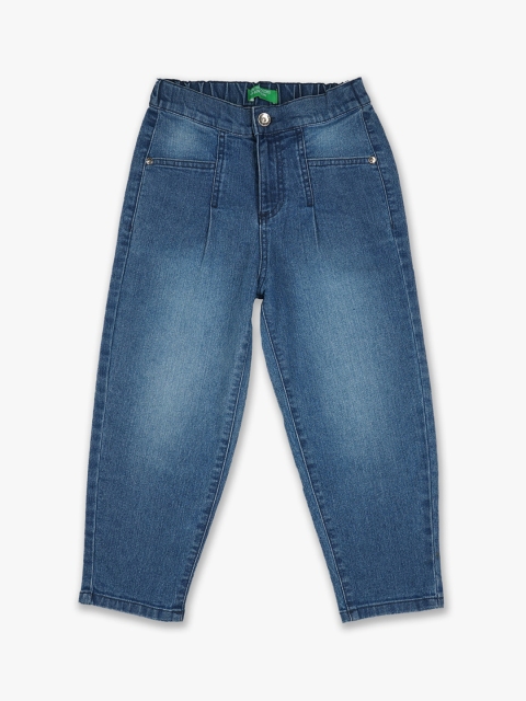 

United Colors of Benetton Girls Blue Low Distress Light Fade Jeans