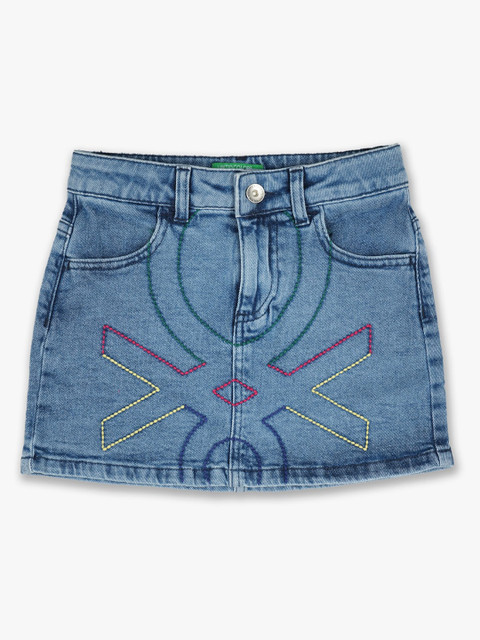

United Colors of Benetton Girls Navy Blue Embroidered Cotton A-Line Mini Skirts