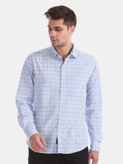 

AD By Arvind Men Blue Smart Slim Fit Checked Cotton Casual Shirt