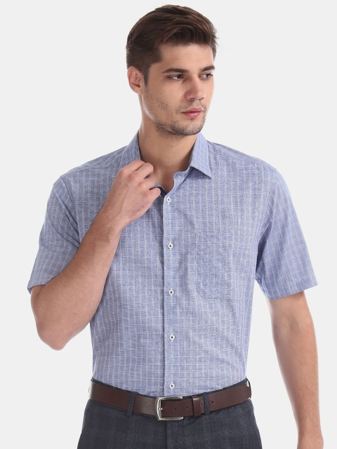 

AD By Arvind Men Blue Checked Pure Cotton Formal Shirt