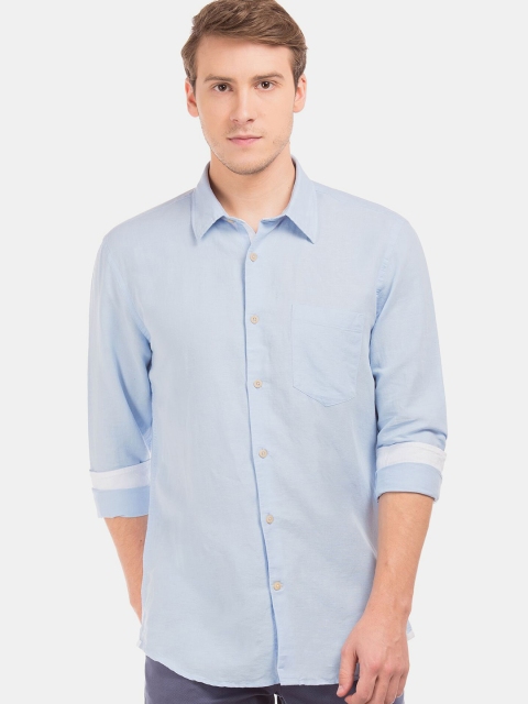 

AD By Arvind Men Blue Slim Fit Linen Cotton Casual Shirt