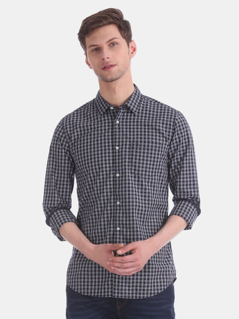 

AD By Arvind Men Navy Blue Checked Pure Cotton Casual Shirt