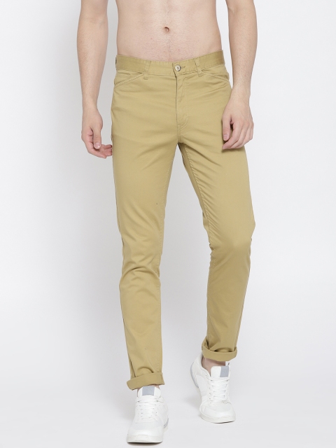 

HRX by Hrithik Roshan Men Khaki Solid Slim Fit Regular Trousers