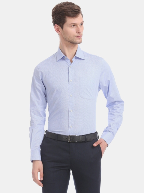 

AD By Arvind Men Blue Regular Fit Micro Checks Checked Pure Cotton Formal Shirt