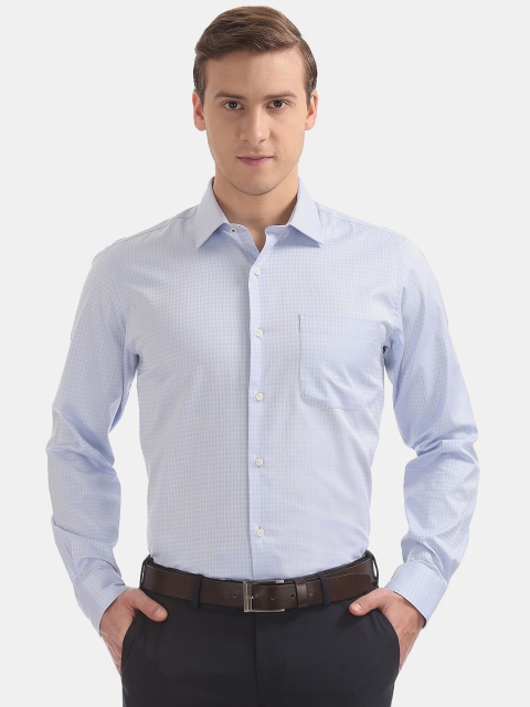 

AD By Arvind Men Blue Micro Checks Pure Cotton Formal Shirt