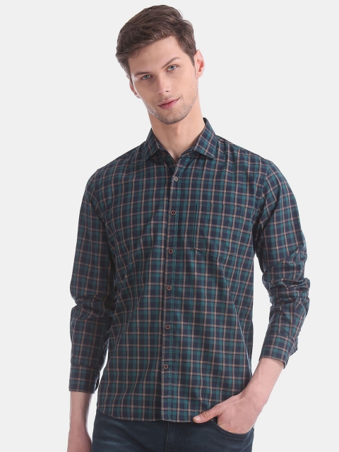 

AD By Arvind Men Blue Checked Cotton Casual Shirt