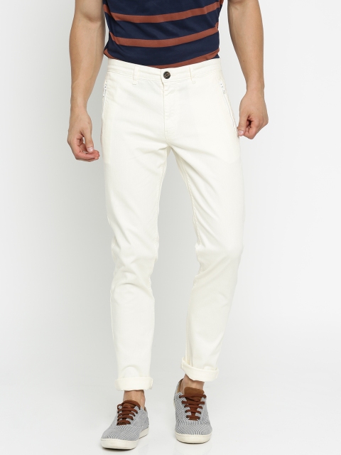 

HRX by Hrithik Roshan Men Cream Slim Tapered Fit Solid Regular Trousers