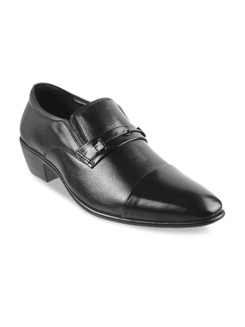 

Mochi Men Black Solid Leather Formal Slip-Ons