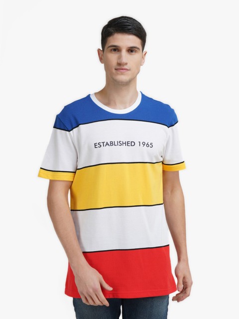 

United Colors of Benetton Men White Striped T-shirt