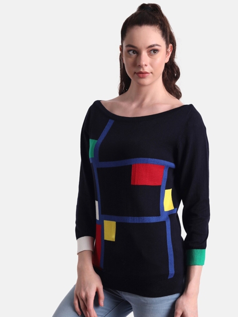 

United Colors of Benetton Navy Blue Geometric Printed Top