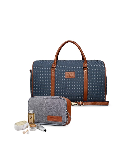 

THE CLOWNFISH Set Of 2 Blue Duffle Bag With Pouch