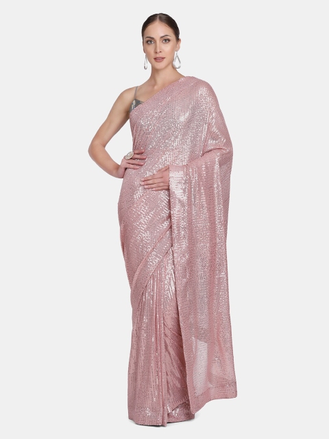 

BOMBAY SELECTIONS Mauve Embellished Sequinned Net Saree