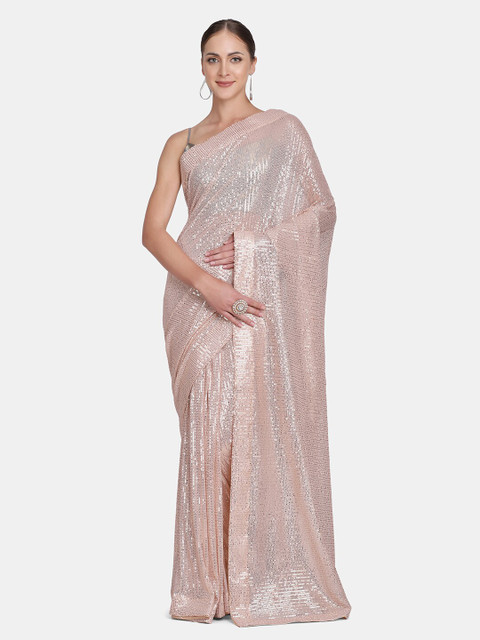

BOMBAY SELECTIONS Peach-Coloured Embellished Net Saree