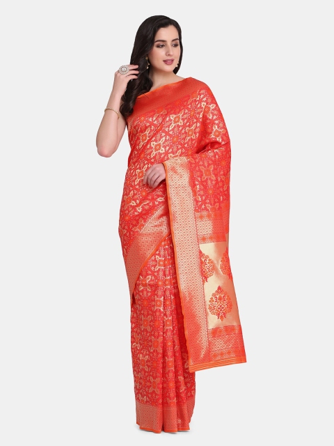 

BOMBAY SELECTIONS Red & Gold-Toned Woven Design Zari Art Silk Banarasi Saree