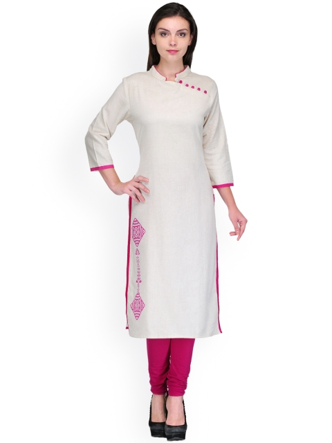 

Tulsattva Women Beige Solid Straight Kurta