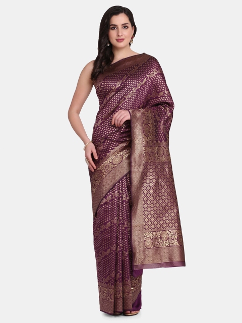 

BOMBAY SELECTIONS Purple & Gold-Toned Woven Design Zari Art Silk Banarasi Saree