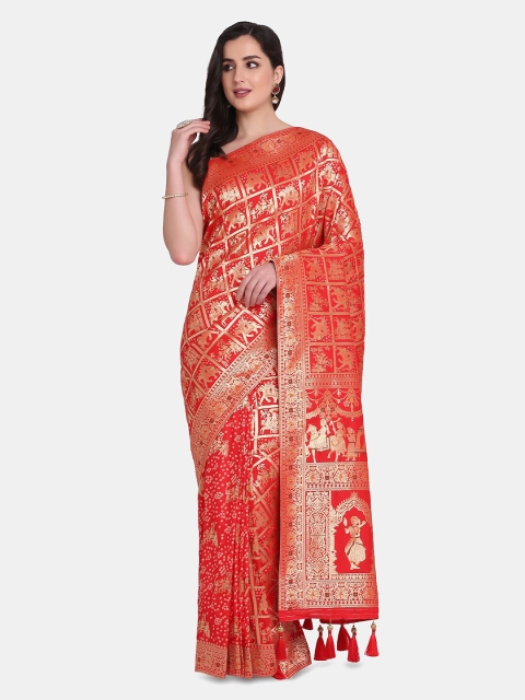 

BOMBAY SELECTIONS Red & Gold-Toned Ethnic Motifs Zari Art Silk Banarasi Saree