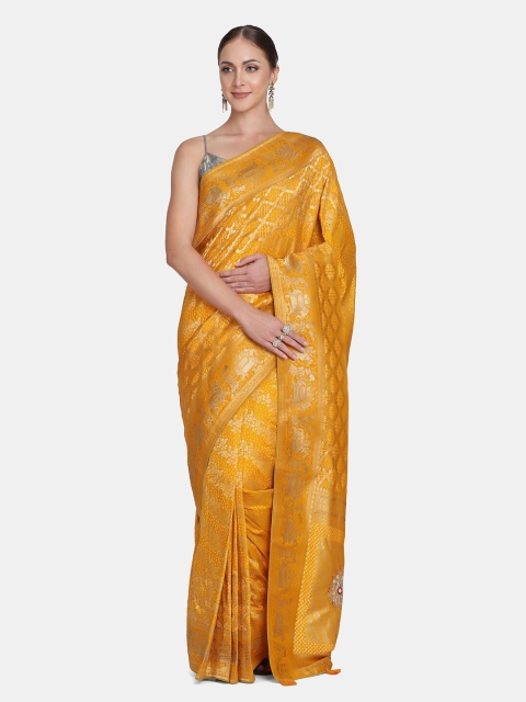 

BOMBAY SELECTIONS Yellow & Golden Ethnic Motifs Zari Pure Silk Banarasi Saree