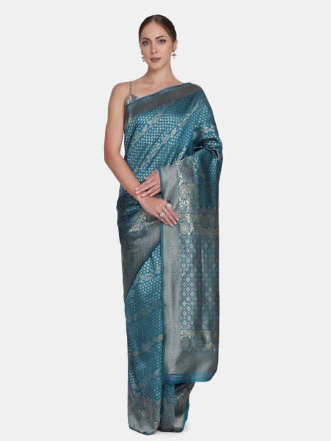 

BOMBAY SELECTIONS Blue & Gold-Toned Woven Design Zari Art Silk Banarasi Saree