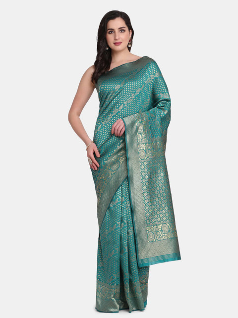 

BOMBAY SELECTIONS Green & Gold Woven Design Zari Art Silk Banarasi Saree