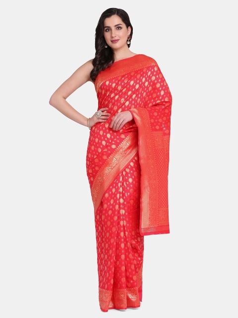 

BOMBAY SELECTIONS Red & Gold-Toned Woven Design Zari Art Silk Banarasi Saree