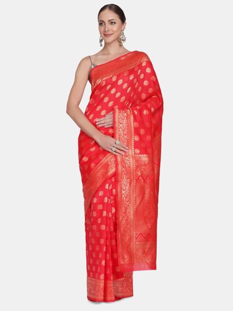 

BOMBAY SELECTIONS Pink & Gold-Toned Woven Design Art Silk Banarasi Saree