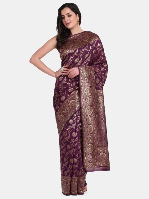 

BOMBAY SELECTIONS Purple & Gold-Toned Woven Design Zari Art Silk Banarasi Saree