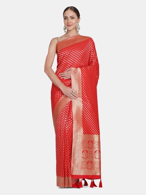 

BOMBAY SELECTIONS Red & Gold-Toned Ethnic Motifs Pure Silk Banarasi Saree